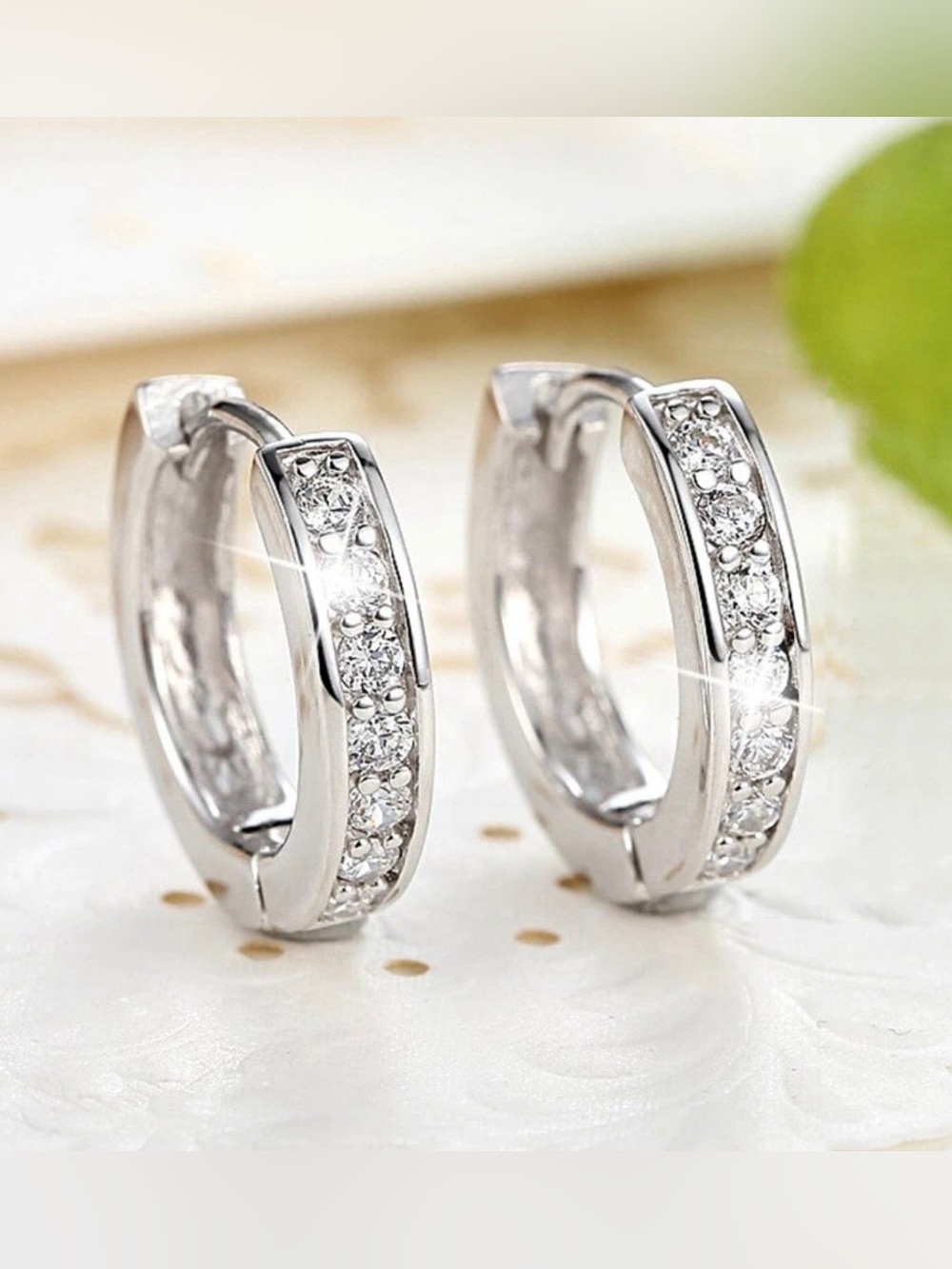 Silver Mini Diamond Hoop Earrings - Picture 2 of 7